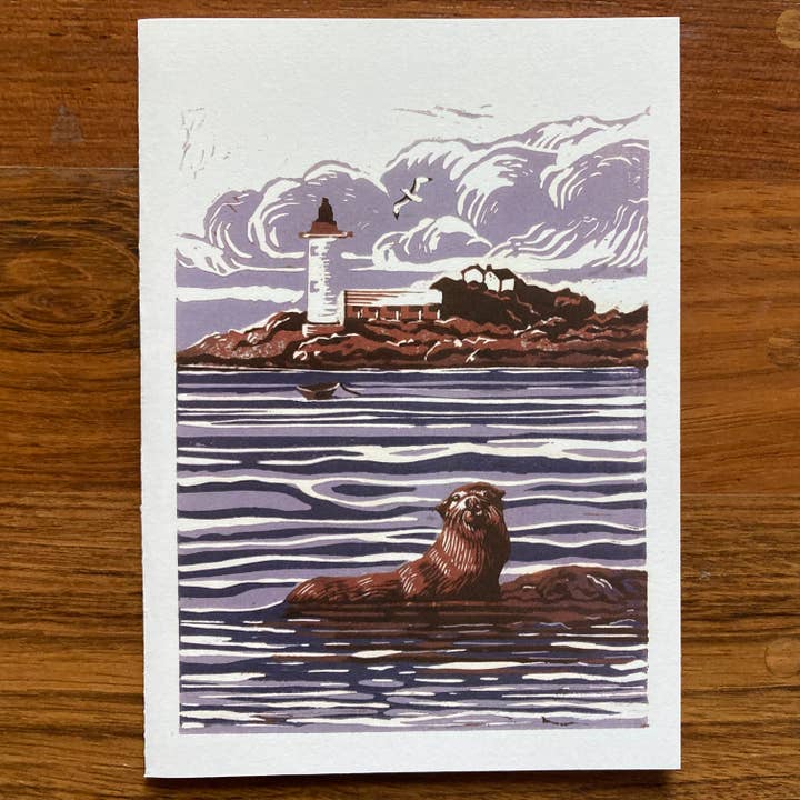 Single card "Otter's Island" for wholesale by Sarah Drummond Art