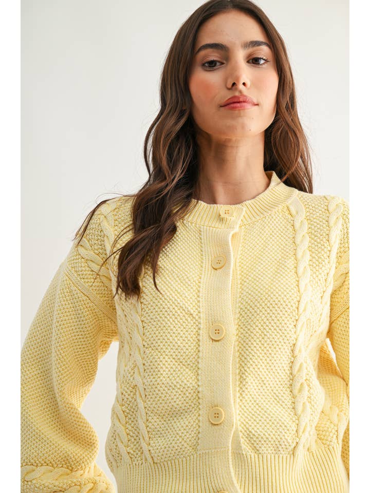 Camellia - Wholesale Cardigan - Women's - CW10019E WASHED BLENDED BROWN CABLE KNIT CARDIGAN