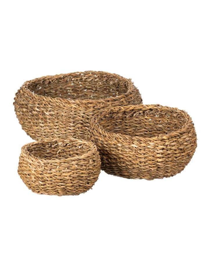 Bulrush Set Of Three Round Baskets for wholesale by Shoeless Joe Ltd