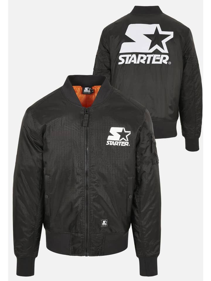 black Starter The Classic Logo Bomber Jacket for wholesale on Faire