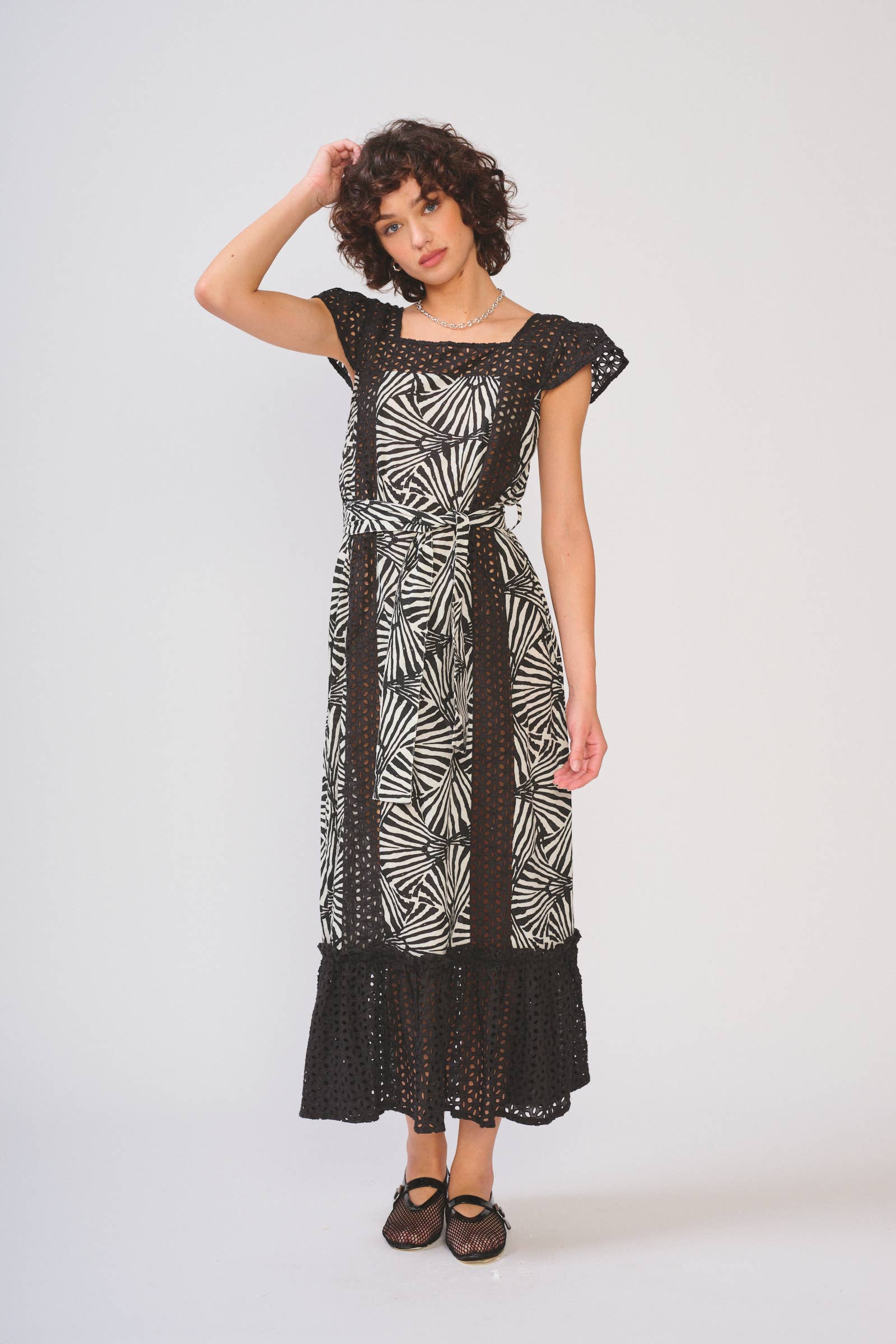 BLK WHT PETAL STORMI DRESS for wholesale on Faire1