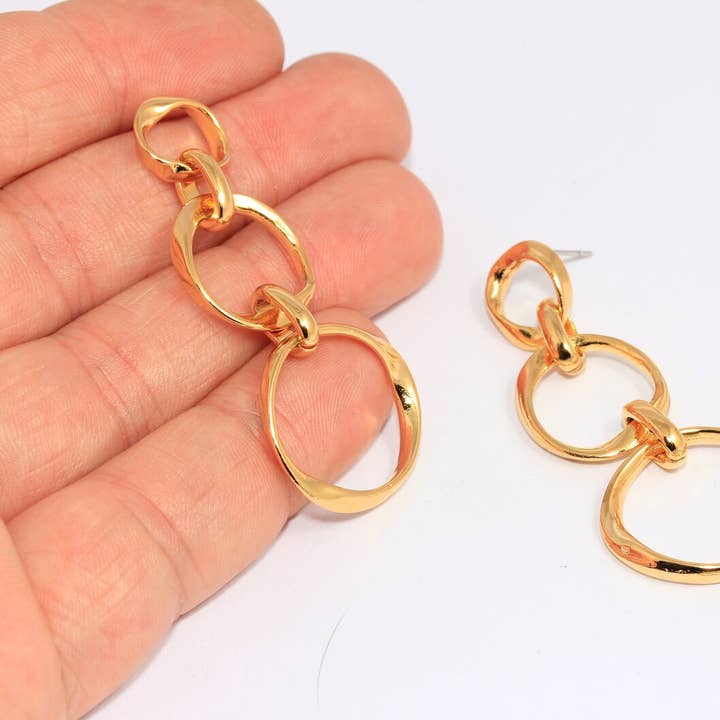 47 mm 24k Blanka Guld Tredubbla Droppörhängen, CHK89-2 för wholesale av QueenJewelryM