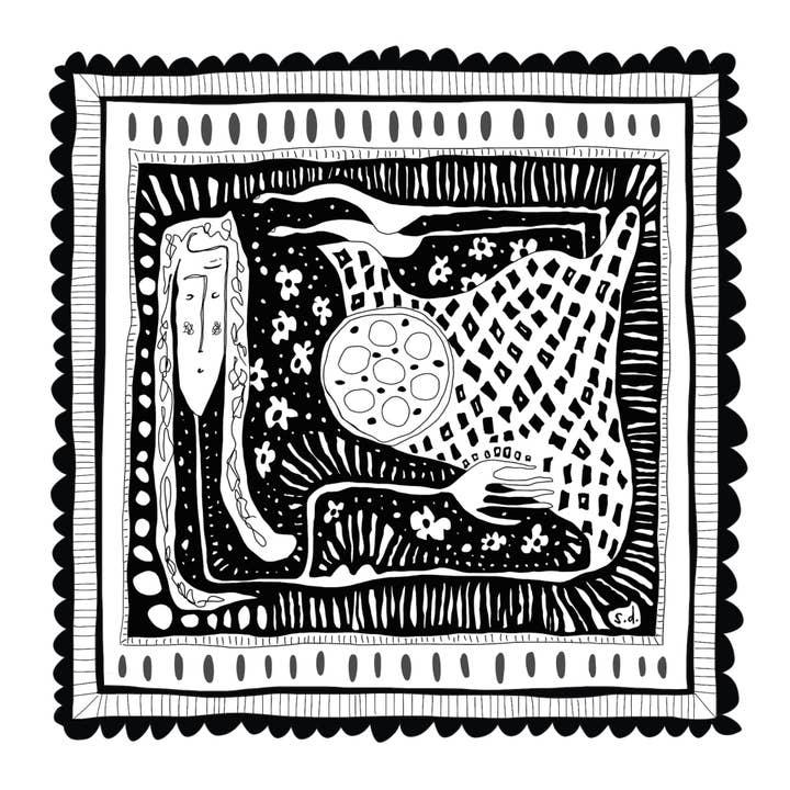 In her box (Black) - Illustrated Greetings Card for wholesale by Hello Magpie