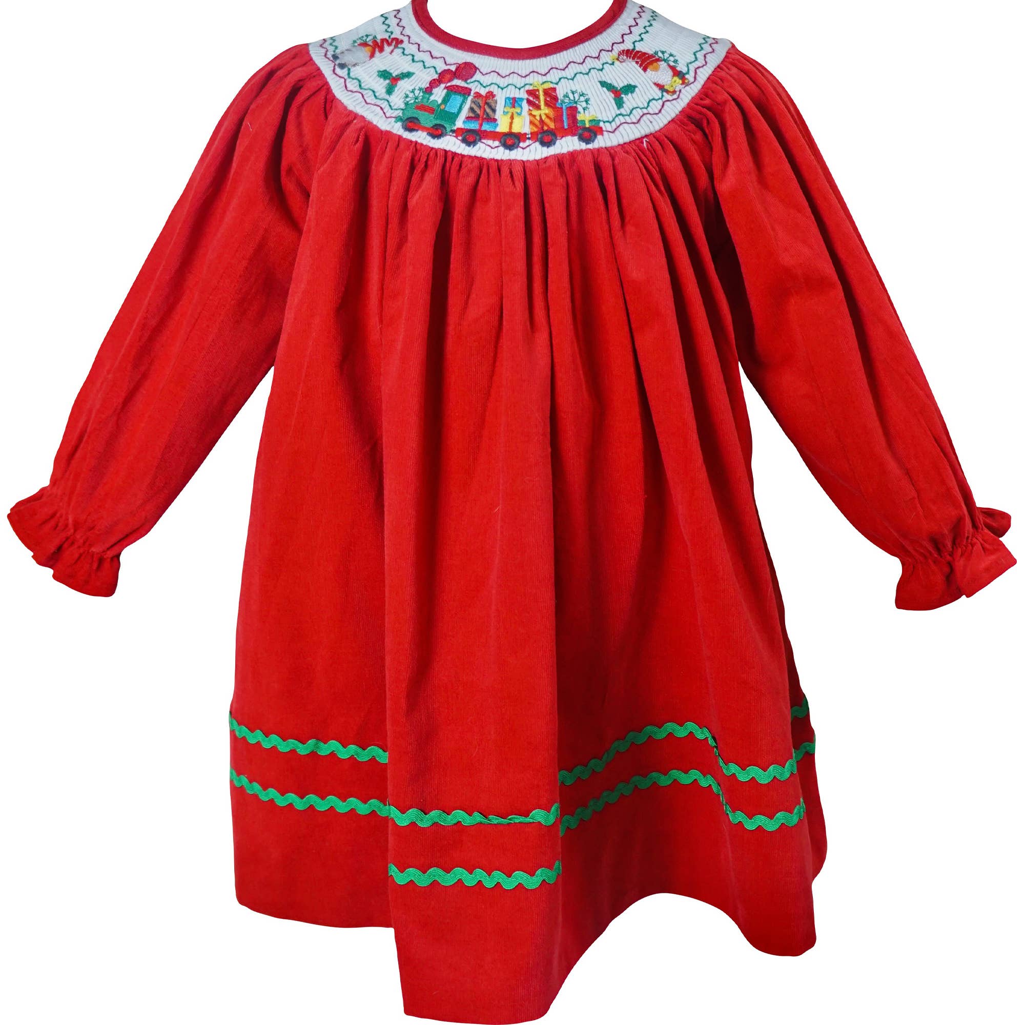 Angeline Kids - Wholesale Dress - Kids - Baby Girl Christmas Gift Genome Santa Corduroy Smocked Dress0