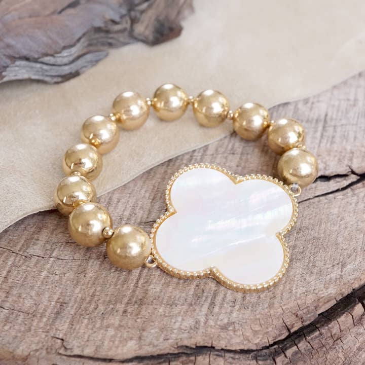PennyLine inc - Wholesale Beaded Bracelet - Clover Golden Chunky Beads Bracelet