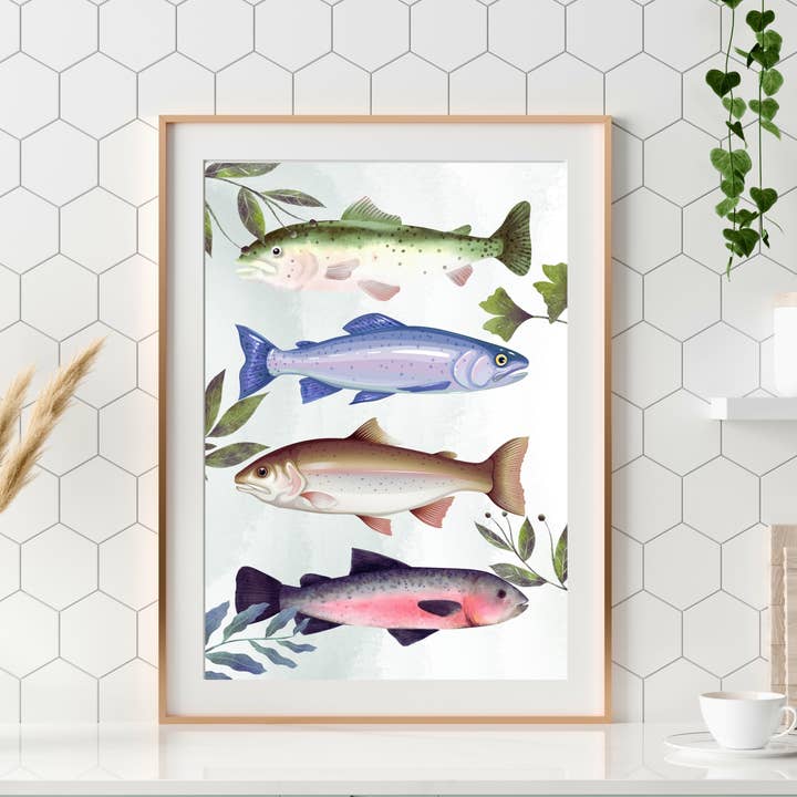 Forelkunst aan de muur, aquarelforeldecoratie, huis aan het meer, hut voor wholesale door Designs by Michaela