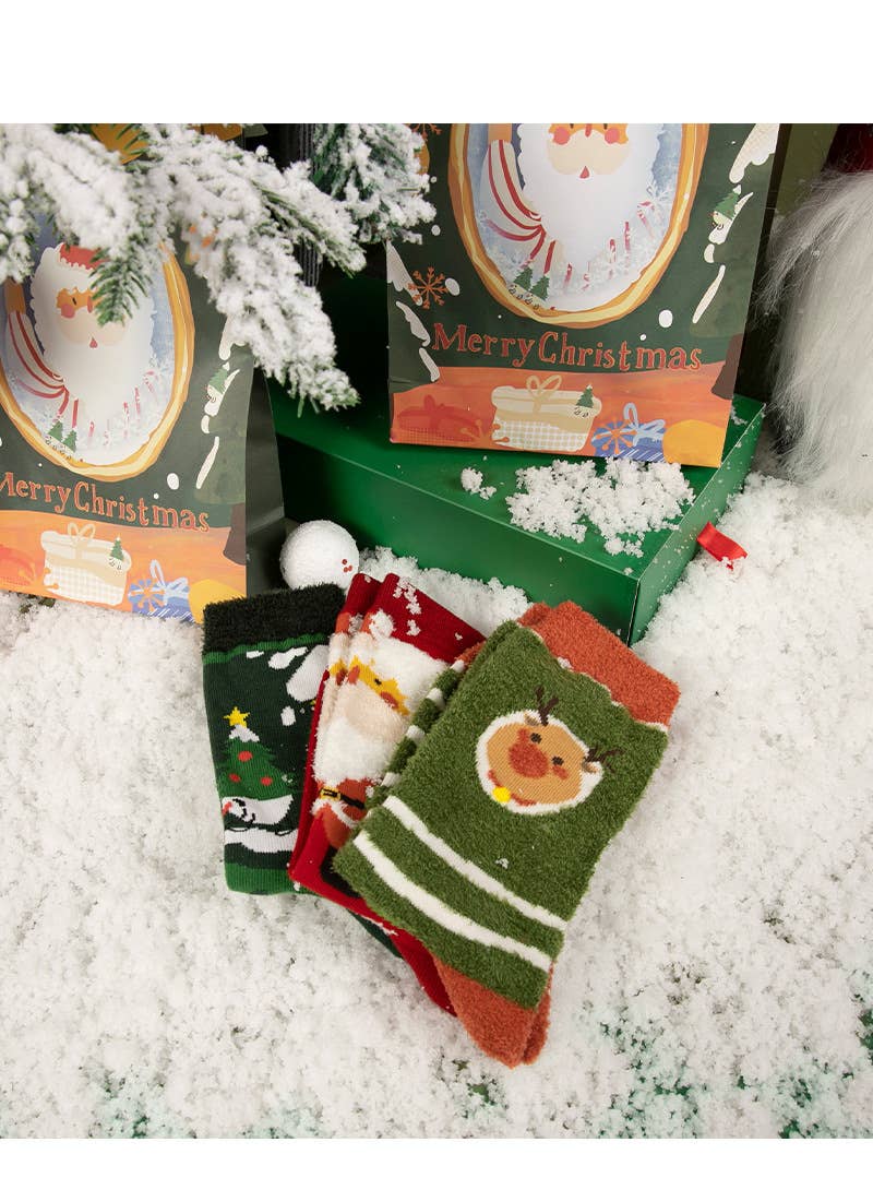 Sacchetto regalo - 3 paia Sacchetto regalo per 3 paia di calzini natalizi spessi e caldi di media lunghezza in vendita all'ingrosso su Faire10