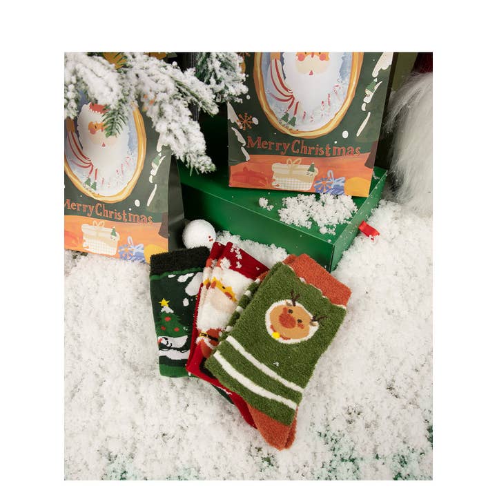 Sacchetto regalo - 3 paia Sacchetto regalo per 3 paia di calzini natalizi spessi e caldi di media lunghezza in vendita all'ingrosso su Faire10