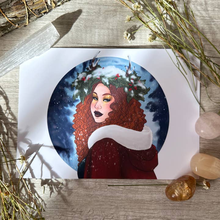Stampa d'Arte Strega di Yule - 8x10" e 5x7" per la vendita all'ingrosso da parte di Rainbow Coven Designs