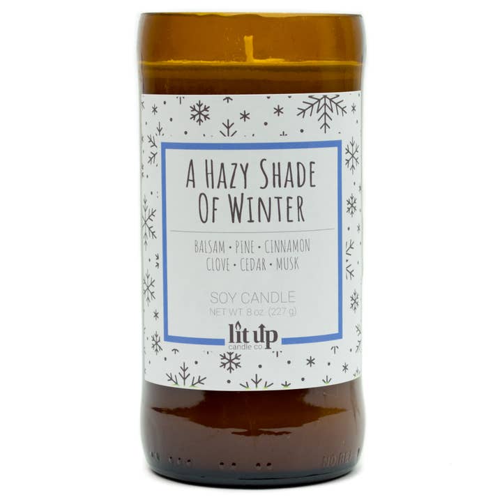 Lit Up Candle Co. - Wholesale Jar/Filled Candle - A Hazy Shade of Winter 8 oz. soy candles in beer bottles1