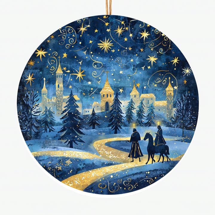 Resa till Betlehem keramisk prydnad - handgjord julgransdekor med stjärnklar natt, tre kungar och gyllene väg för wholesale av Epic Life - Designed