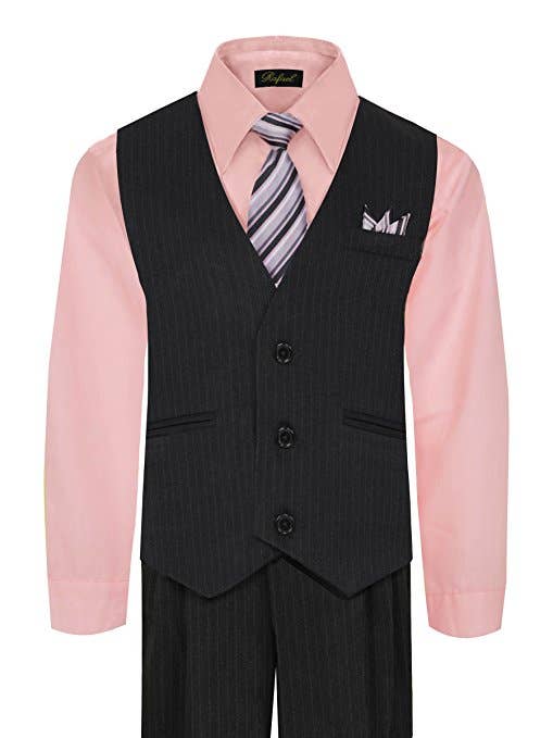 b-one inc - Wholesale Suit Set - Kids - Boys Vest Suit Shirt Tie Pants Pinstripe Size 8-14 RFL-16888