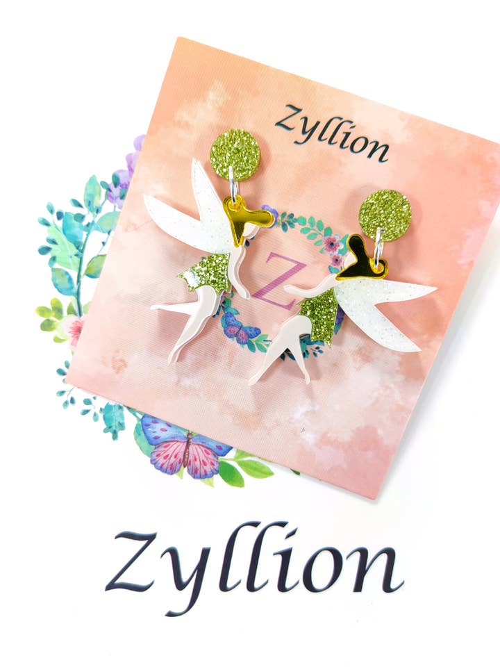 Green Fairy Dangle Sterling Silver Örhängen för wholesale av Zyllion