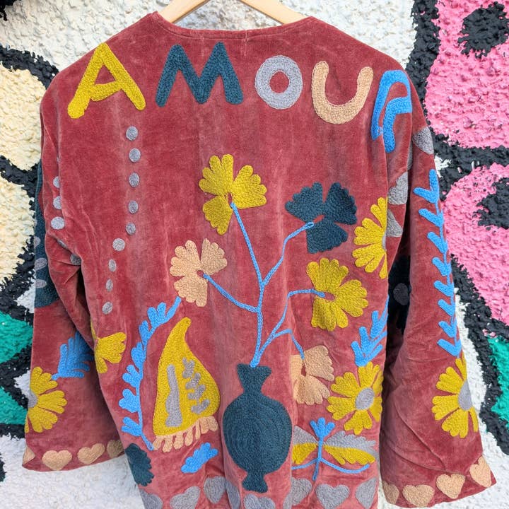 AMOUR Russet Velvet Suzani Kimono Broderad Boho Jacka för wholesale av Twinflower