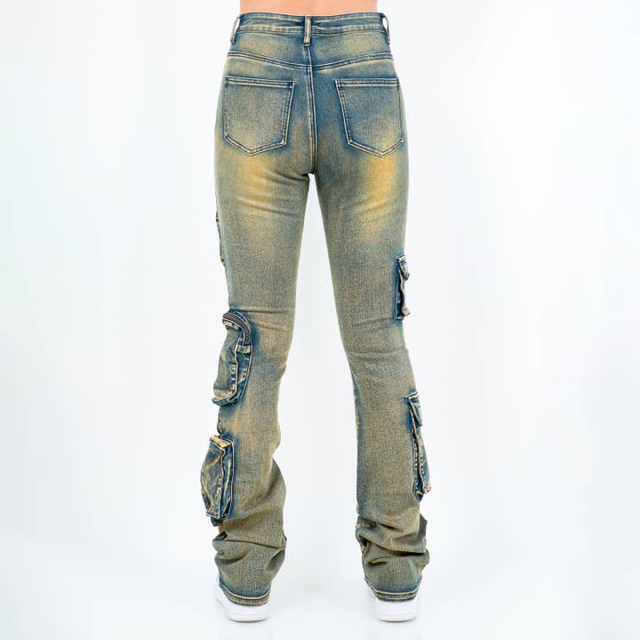 American Bazi - Wholesale Jeans - Women's - ZIPPER POCKETS STACKED LEG JEANS-RJH210522