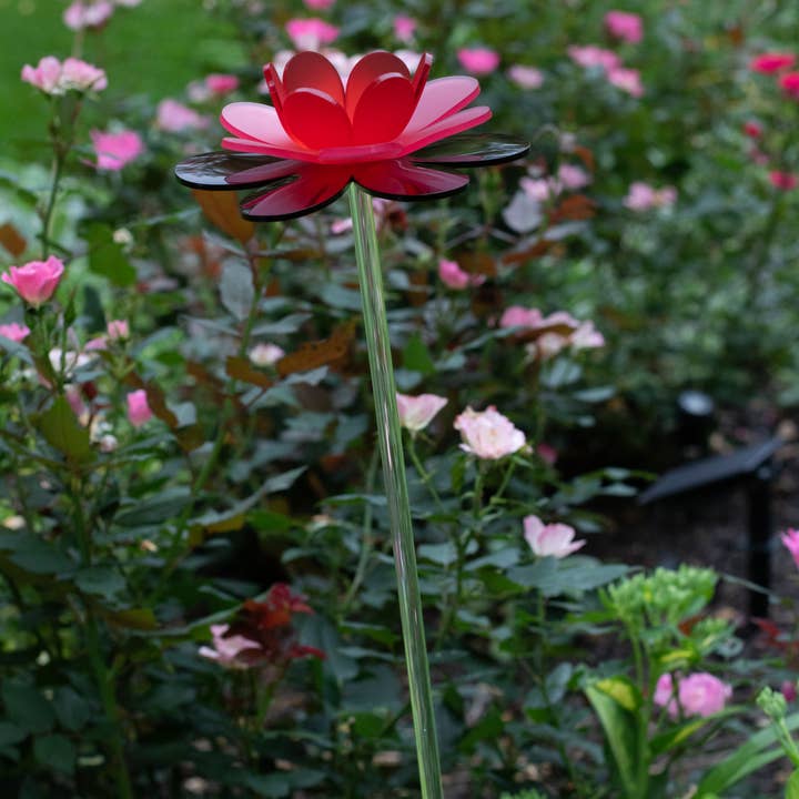 The Colored Petal - Wholesale Garden/Lawn Stake - Handmade red flower stake - Ruby lotus spring decor