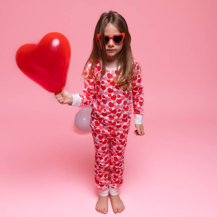 Organic Kids Pajamas - Valentine's Red & Pink Hearts for wholesale by Norani Baby