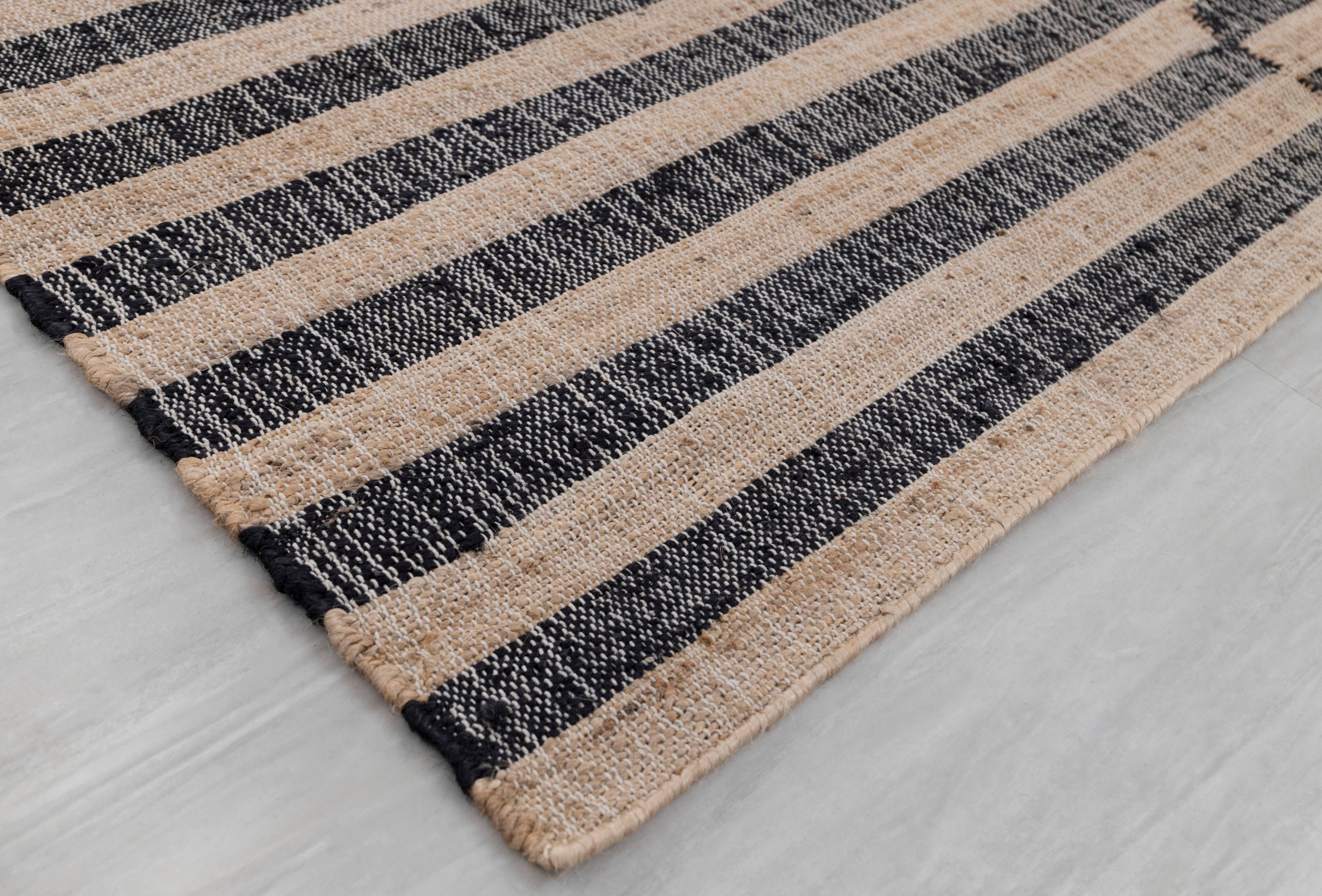 Aesthetic Homes LLC - Wholesale Area Rug - Natural Jute Black HandWoven Geometric Boho Modern Rug TN-596