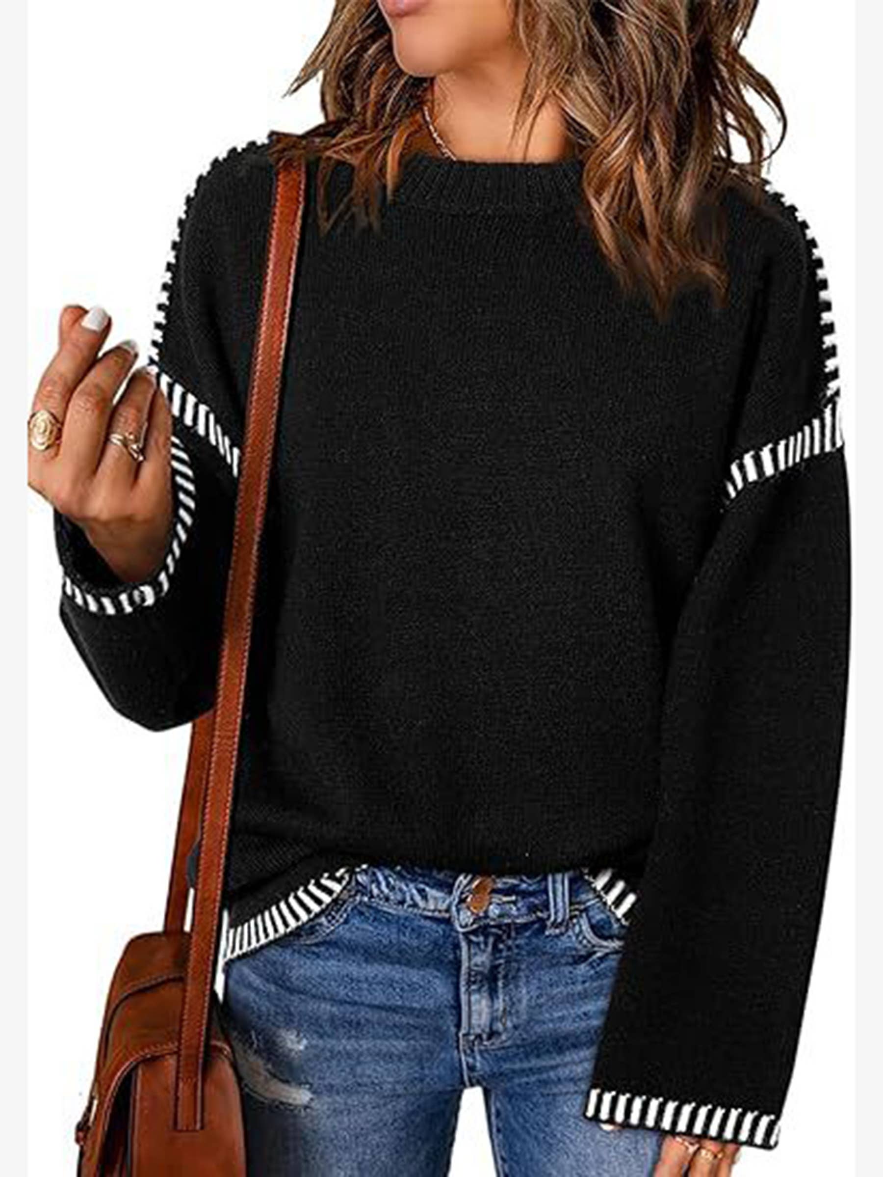 Wholesalesir - Wholesale Knit Sweater - Women's - Solid Color Sweater Thread Spliced Knit Top2