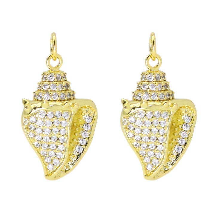 Gold CZ Sea Snail Seashell Shape Charm, Sku#Y906 for wholesale by BestBeads&Beyond