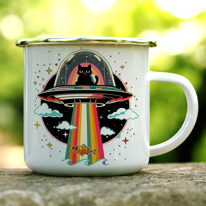 Loftipop - Wholesale Coffee Mug - Cat UFO Abduction Camping Mug, Fun Retro Paranormal Gifts1