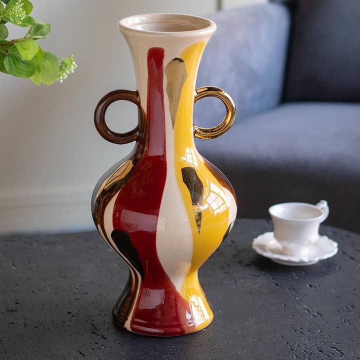 D6.5x14" Round Ceramic Vase Abstract Multicolored Finish for wholesale by A&B Home Group Inc.