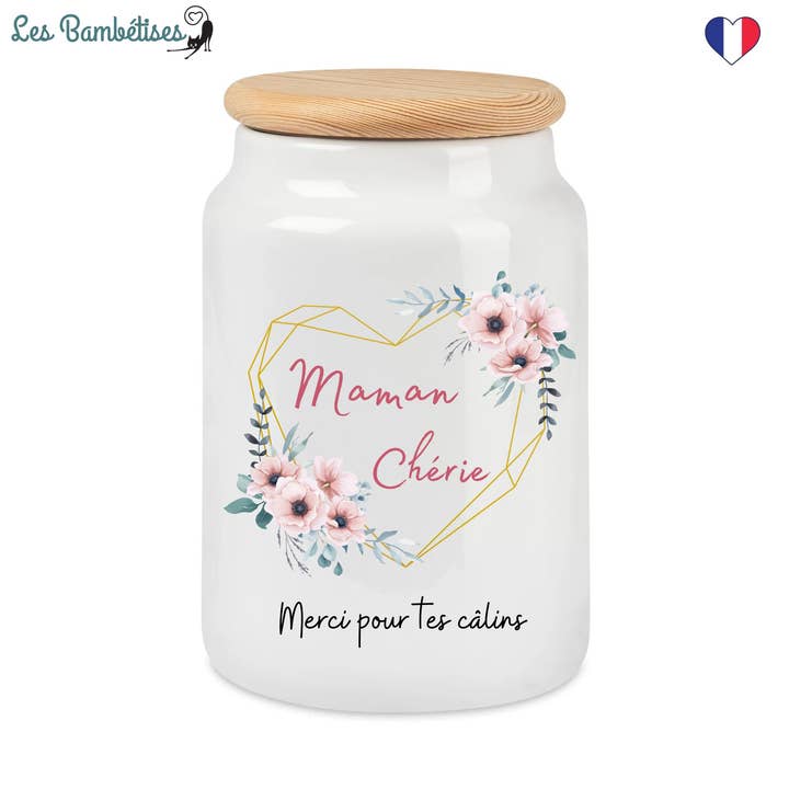 Koekjespot met Boho hart en bloemen voor mama voor wholesale door les bambetises