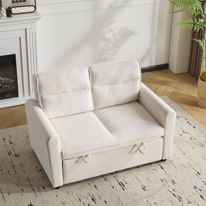 Urban Meuble - Wholesale Sofa - Light beige velvet 2-seater convertible sofa bed, 5-position backrest RIDGEGLEN2