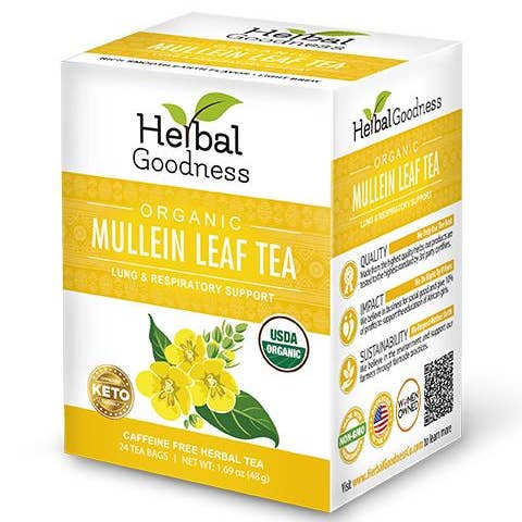 Herbal Goodness - Wholesale Health/Detox Tea - Mullein Leaf Tea - Organic 24/2g - Lung & Respiratory Support - Herbal Goodness