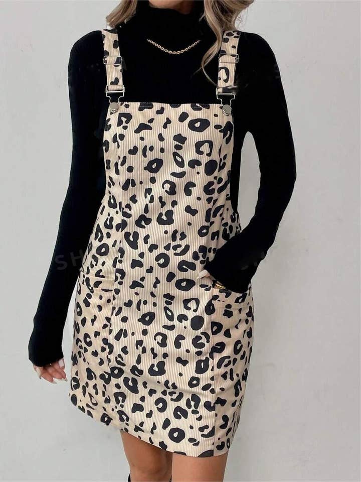 LEOPARD POCKET CASUAL ADJUSTABLE STRAP DRESS for wholesale on Faire4