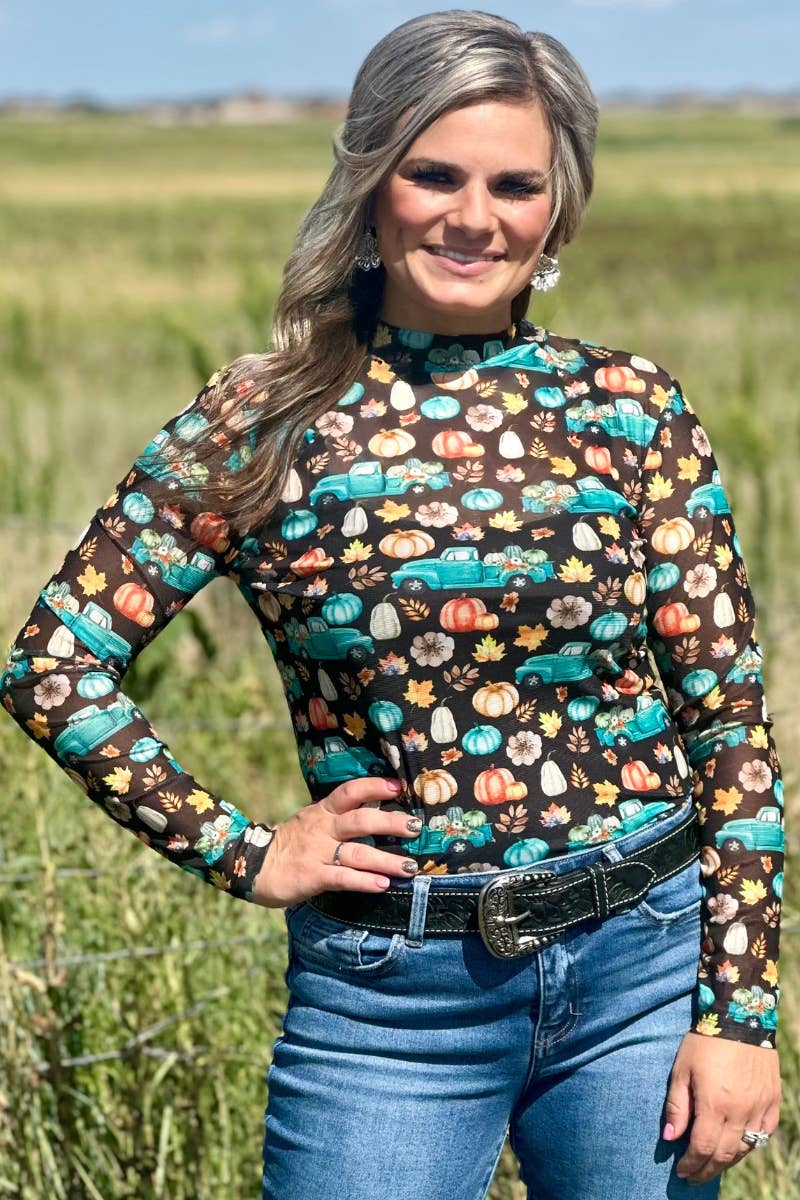 Sterling Kreek - Wholesale Blouse - Women's - Take Me To The Pumpkin Patch Mesh Top