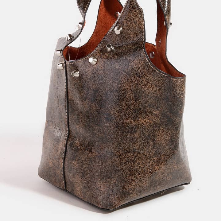 Collections by Fame Accessories - Wholesale Crossbody Bag - Women's - Weathered Leather And Studs Bucket Bag2