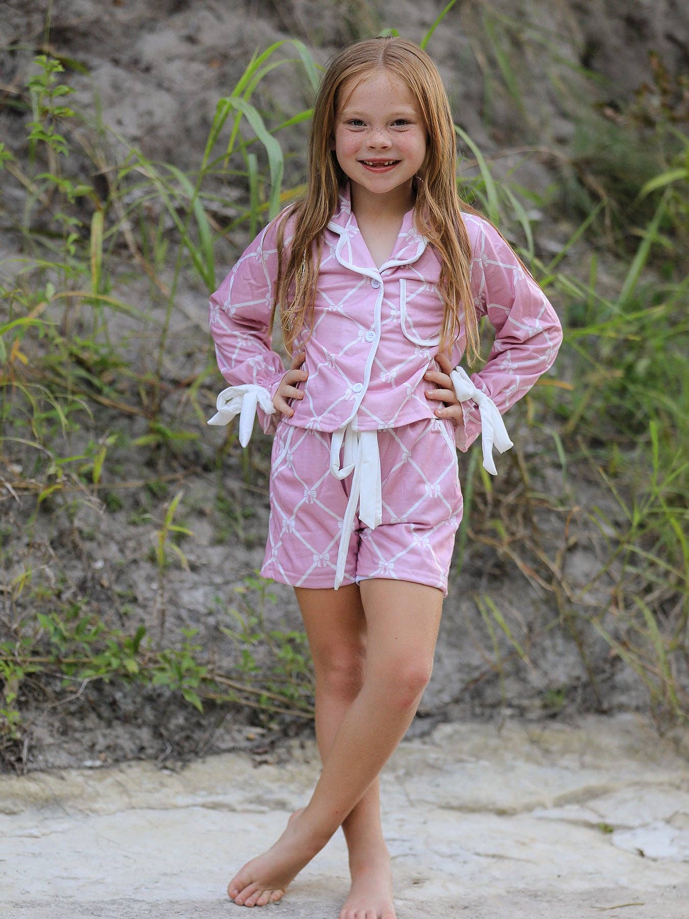 Rylee Faith Designs - Wholesale Sleepwear Set - Kids - Mommy & me Autumn Check Bow Girls Lapel Pajamas1