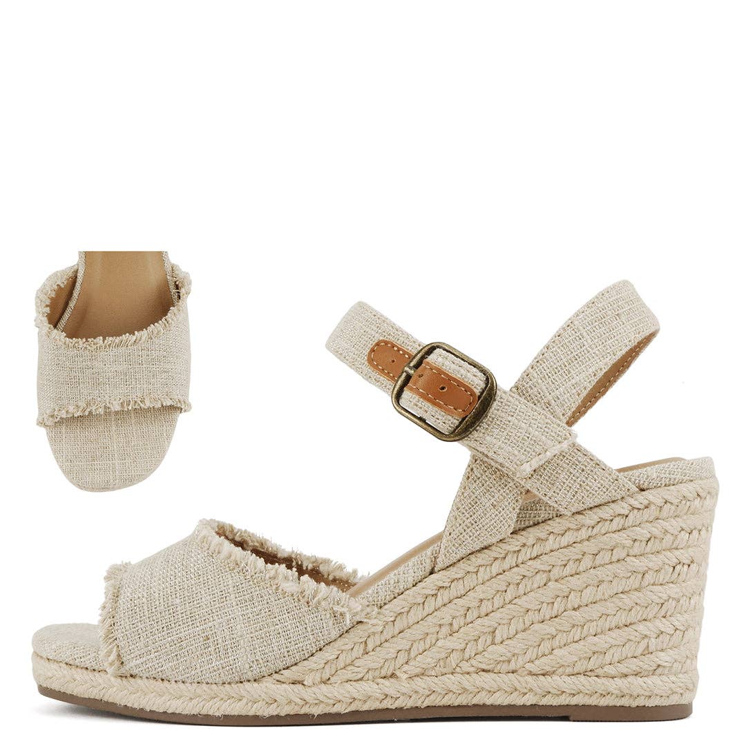 Mars Sky Shoes Wholesale - Wholesale Wedges - Women's - Soda ARNOLD Braided Espadrille Wedges Linen Ankle Strap Sandals-16 Pairs Pack0