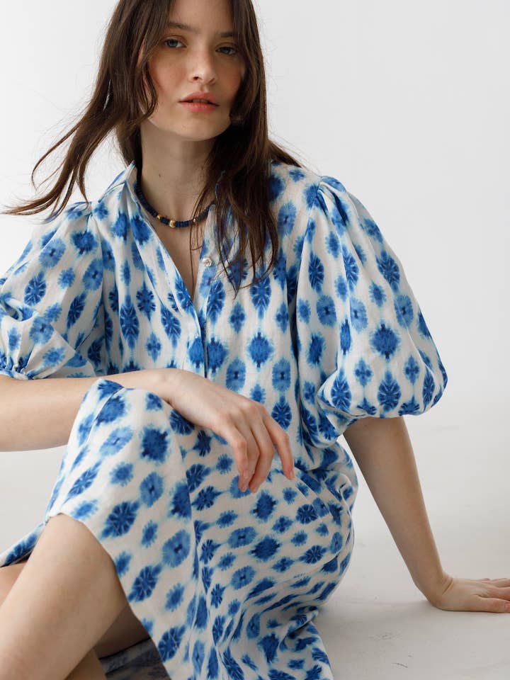 Angel Linen Dress - Hamptons Print for wholesale by Lanhtropy