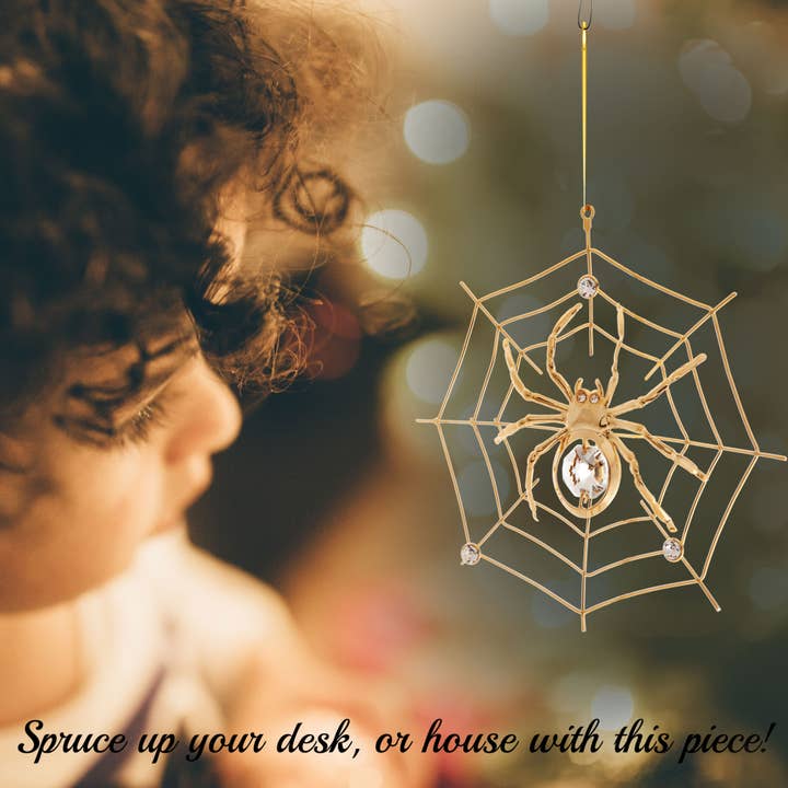 Matashi - Wholesale Ornament - Matashi Gold Plated Crystal Spider on Spider Web Ornament