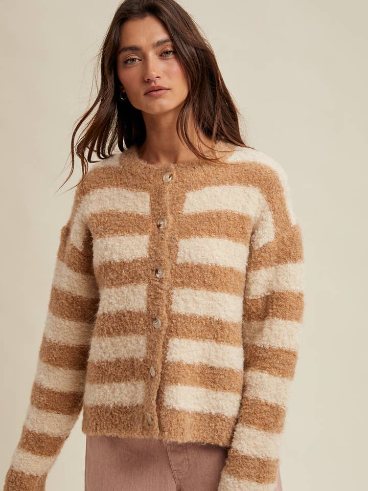 Wishlist Apparel - Wholesale Cardigan - Women's - BRUSHED STRIPED BUTTON-UP CARDIGAN / WL25-113380
