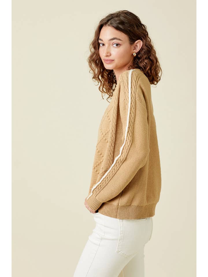 Mystree - Wholesale Knit Sweater - Women's - 60317 Piping Sleeve Cable Sweater