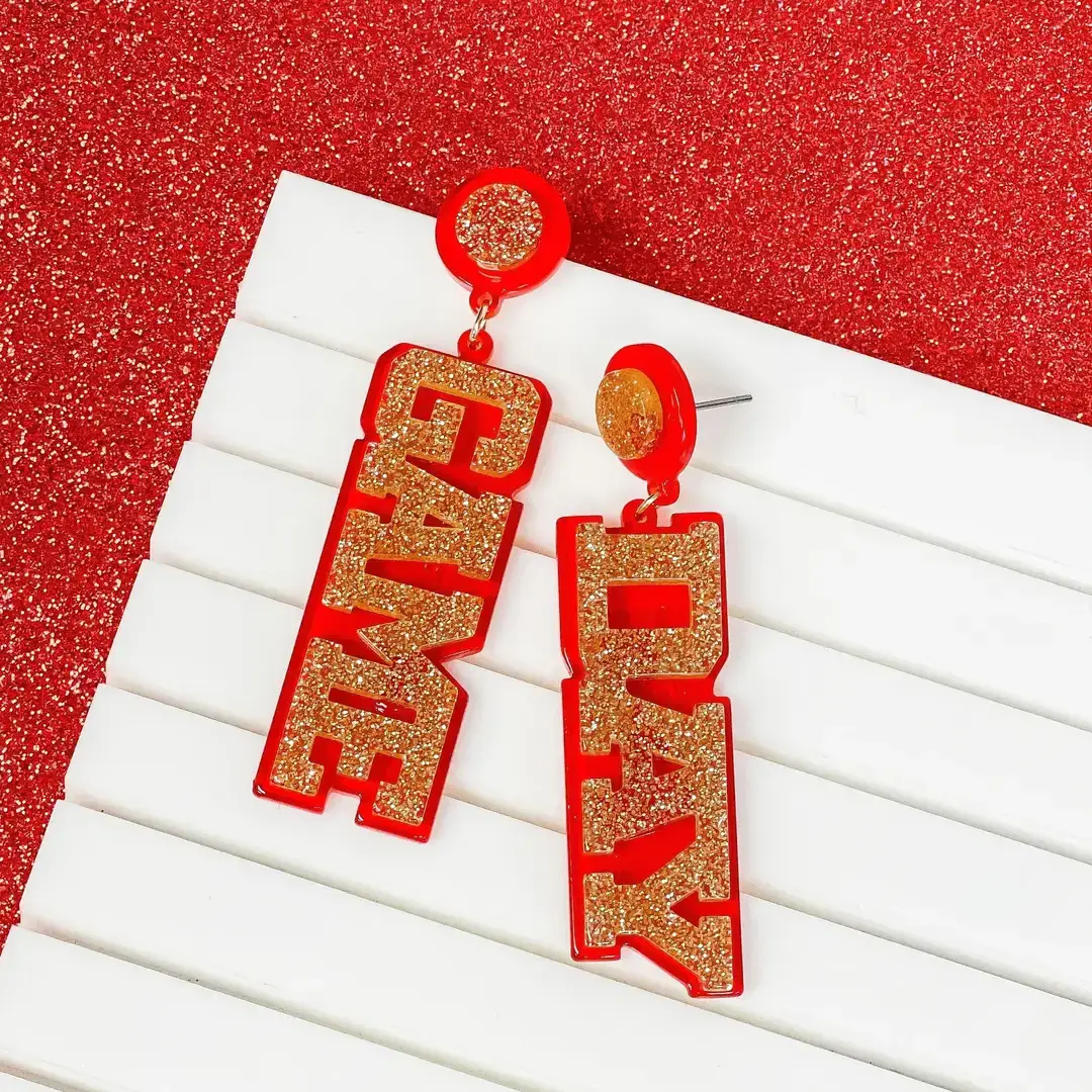Prep Obsessed Wholesale - Wholesale Dangle Earrings - 'Game Day' Statement Dangle Earrings - Red & Gold0