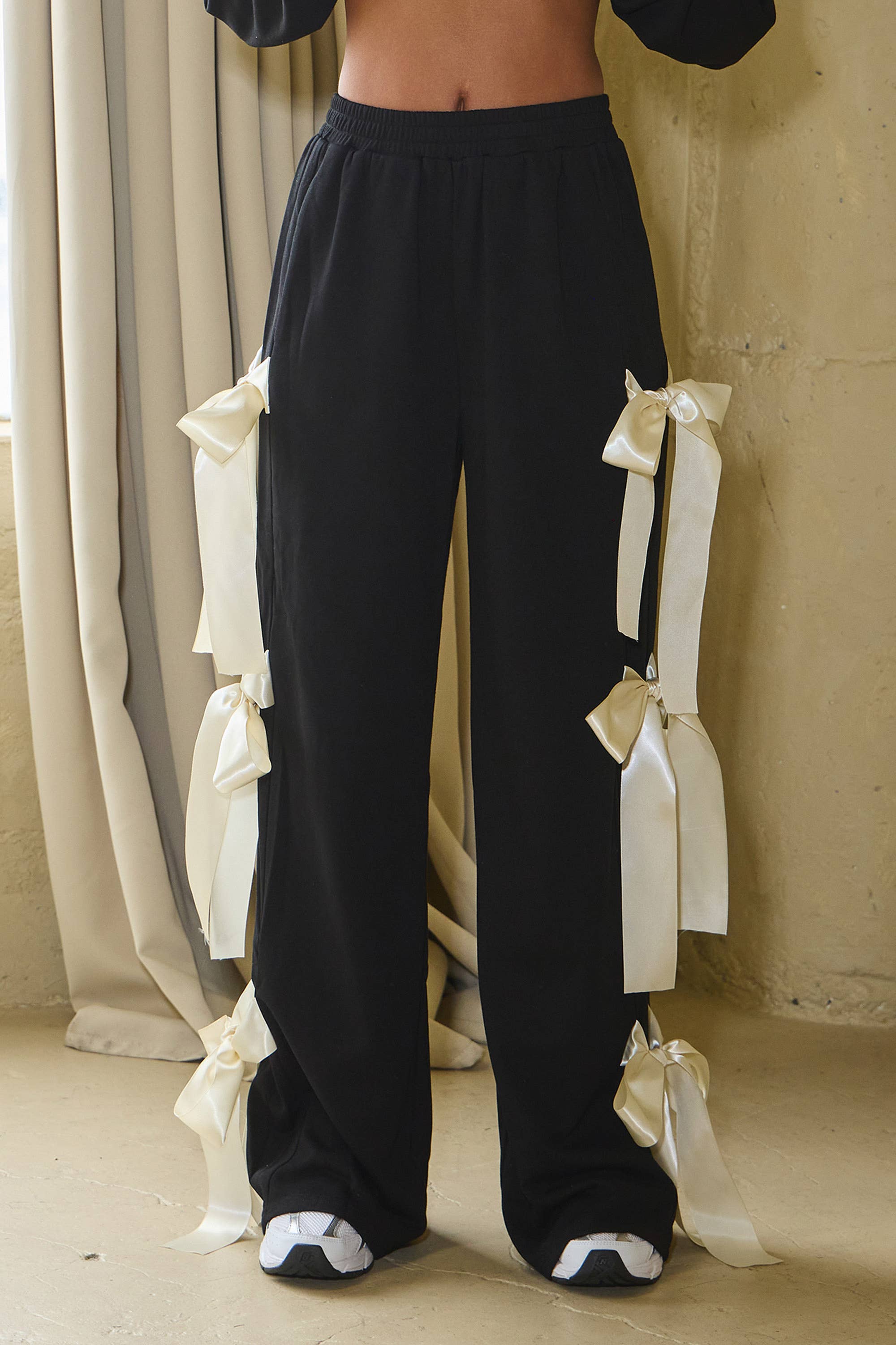 No Vacancy - Wholesale Pants - Women's - Wide french terry pants w/ large satin bow ties10