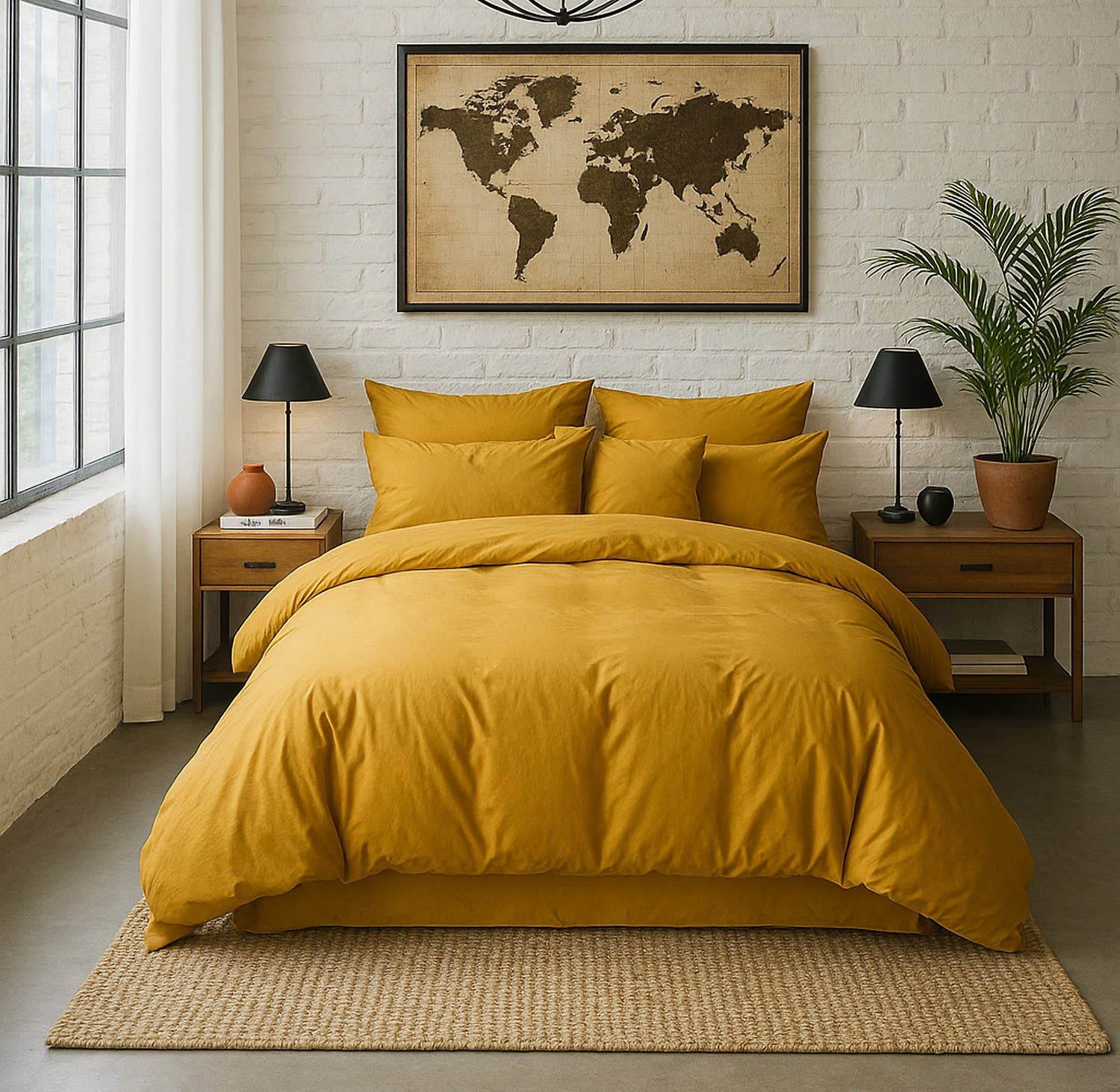 Duvet Cover 240x220 100% Washed Cotton Percale 80 threads/cm² - Bottle Finish 40cm - Mustard Yellow for wholesale on Faire