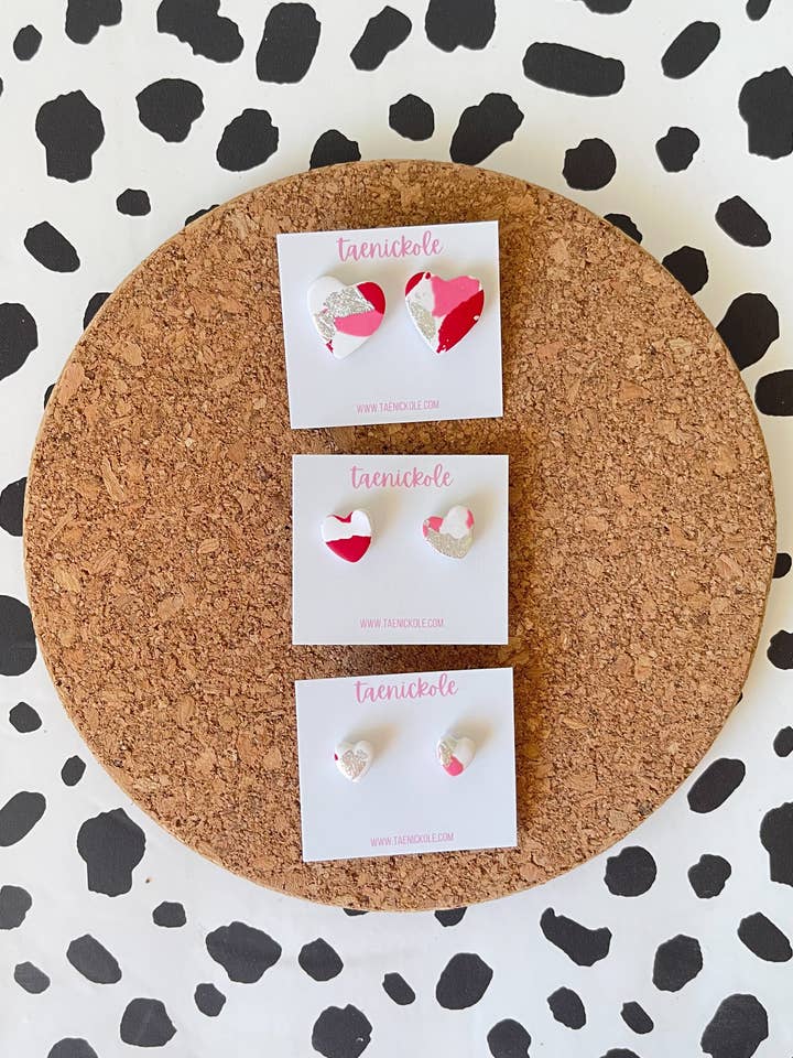 Classic w/Silver Hearts | Valentine's Day | Clay Earrings for wholesale by taenickole