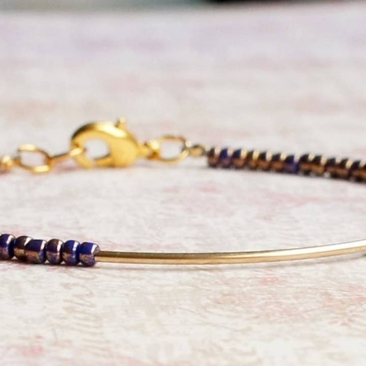 Gilded Blue Seed Bead And Gold Filled Bar Bracelet for wholesale by Sentimento