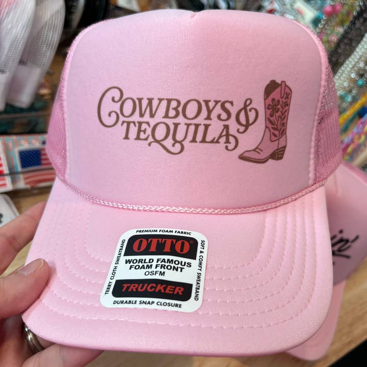 Cowboys & Tequila Pink trucker hat for wholesale by H+P Wholesale