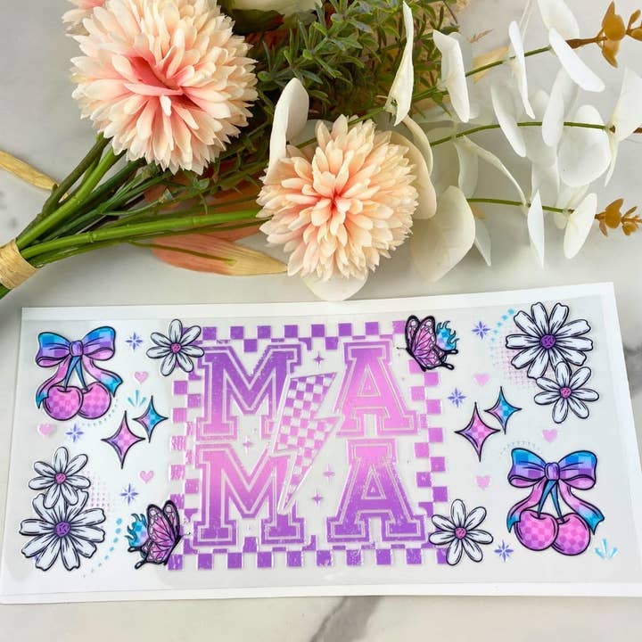 Mama Cherry and Flowers | 16 oz UV DTF Wrap for wholesale by HKS Custom Designs