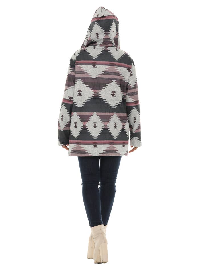 Shoreline Wear. INC - Wholesale Jacket - Women's - Zip-Up Aztec Print Fur Lined Hoodie Jacket