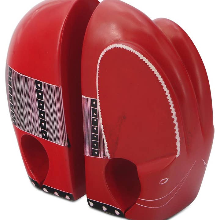 Buddha Groove - Wholesale Bookend - Red Kisii Elephant Bookends with Tribal Patterns