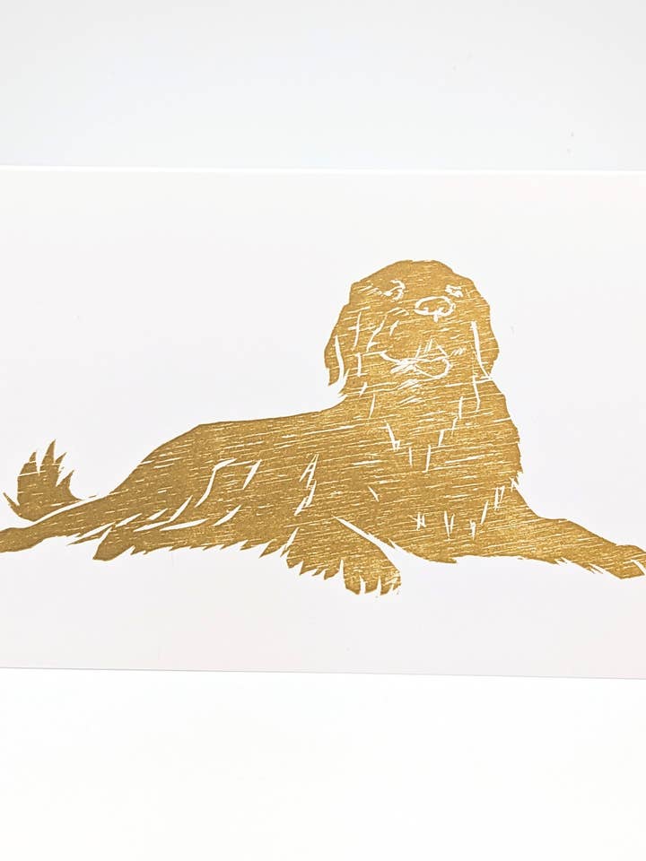 Golden Retriever - Original Wood Block Printed Card for wholesale by Wingedprints