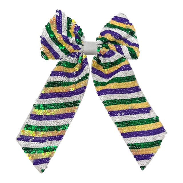 Mardi Gras Bow - Sequin Stripes for wholesale by Golden Lily