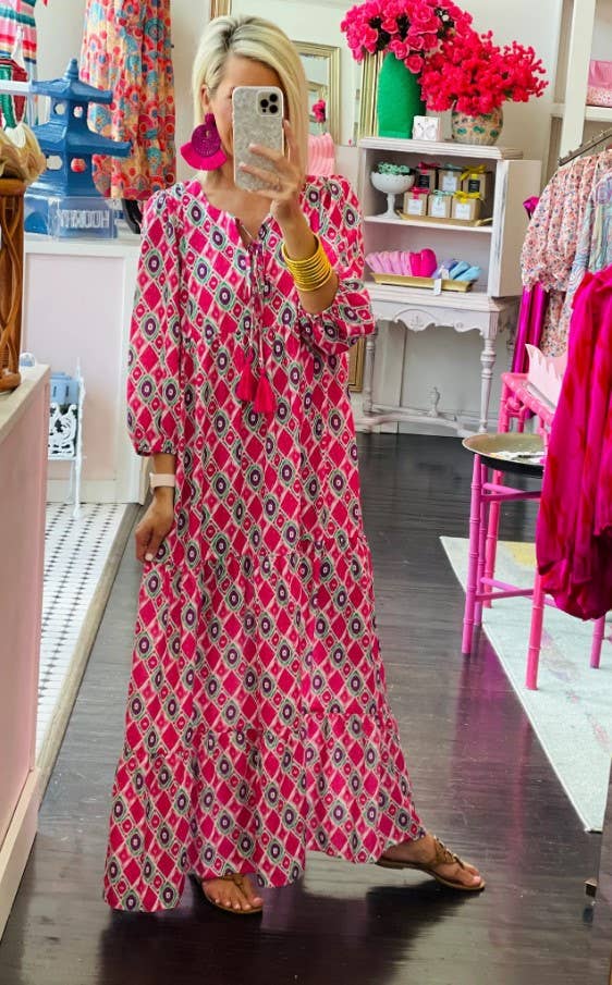 Cezele - Wholesale Dress - Women's - 3/4 Lantern Sleeve Print Boho Maxi Dress25